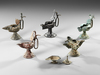 SIX PERSIAN BRONZE OIL LAMPS, SELJUK 12TH-13TH CENTURY AND LATER