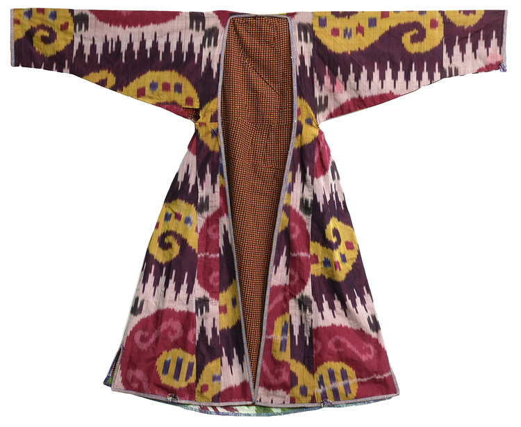 A PURPLE GROUND IKAT ROBE, UZBEKISTAN, 19TH CENTURY