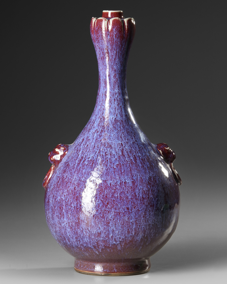 A CHINESE FLAMBE-GLAZED BOTTLE VASE, QING DYANSTY (1636–1912)