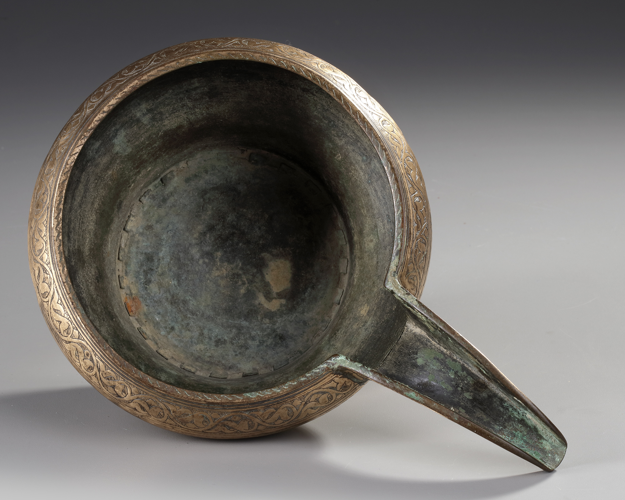 An Engraved Safavid Tinned Copper Spouted Pouring Bowl Persia 17th Century