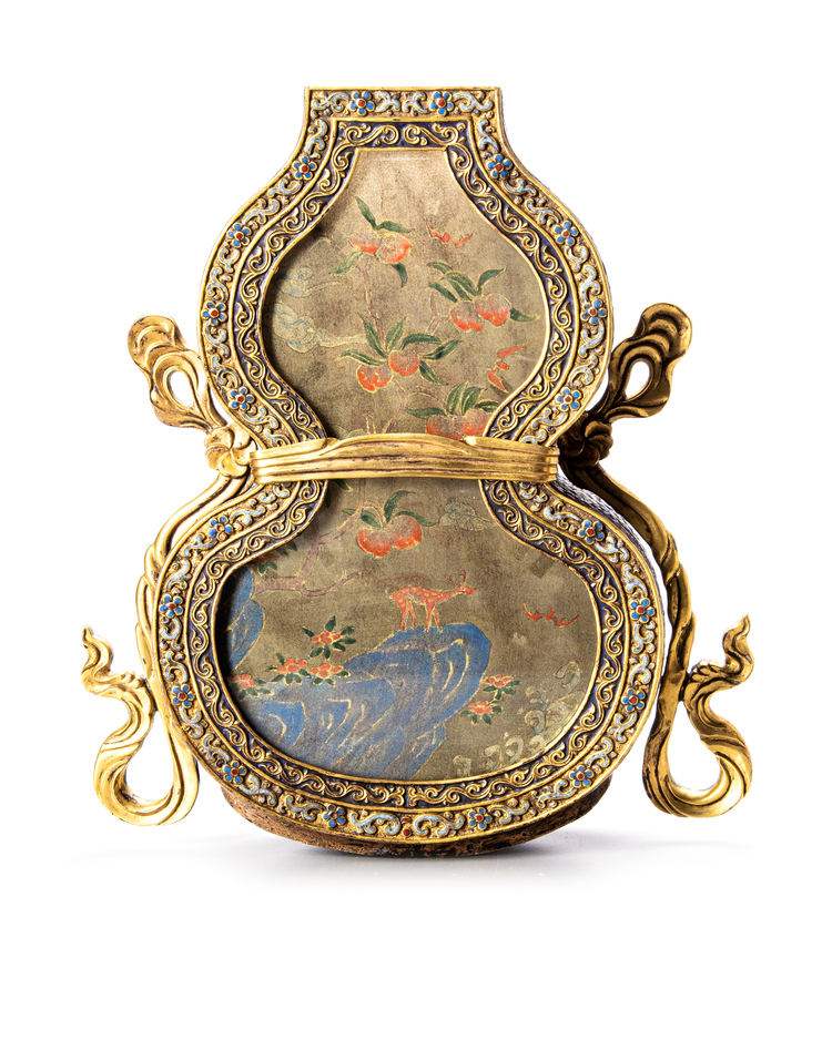 A GILT-BRONZE WITH CLOISONNÉ AND CHAMPLEVÉ ENAMEL DOUBLE-GOURD LANTERN, QING DYNASTY, 18TH-19TH CENTURY