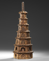A CHINESE HUANGHUALI WOOD CARVED PAGODA, 17TH CENTURY
