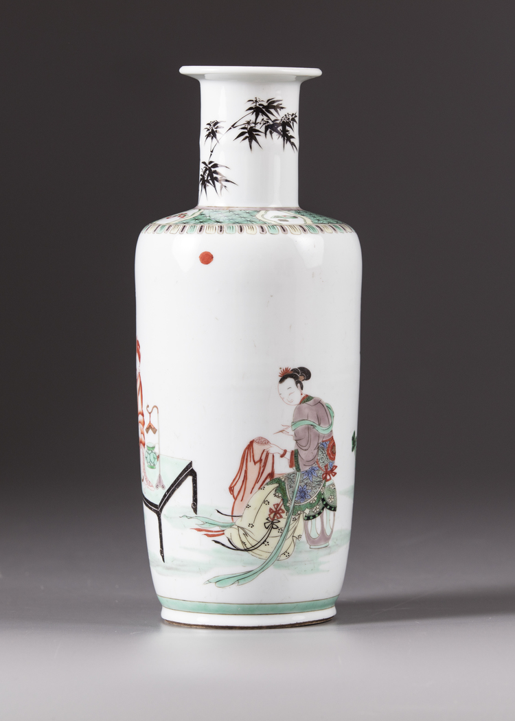 A small 'famille verte' rouleau vase