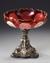 A BOHEMIAN FRUIT BOWL WITH SILVER FOOT, EARLY 19TH CENTURY