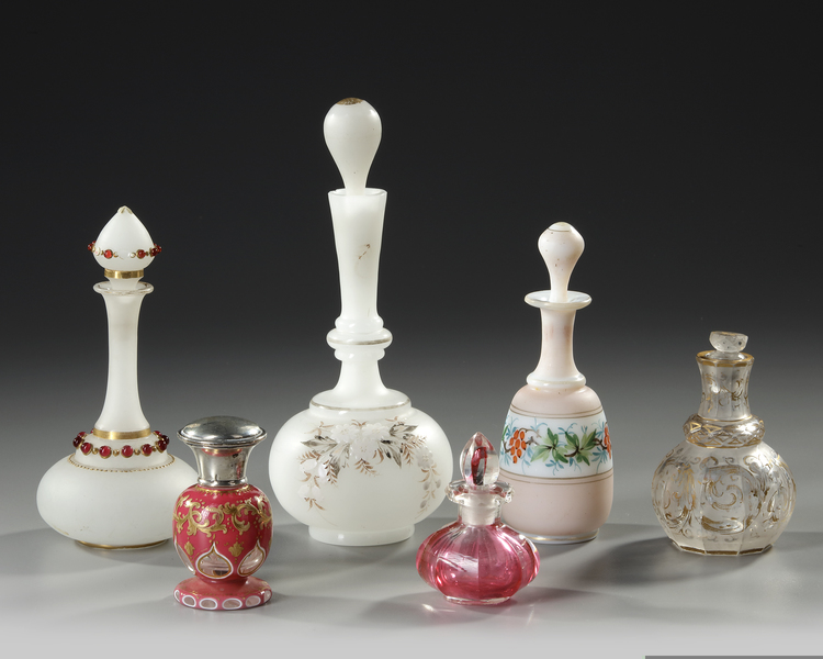 A GROUP OF SIX PERFUME/SCENT BOTTLES, FRANCE AND BOHEMIA, EARLY TO LATE 19TH CENTURY