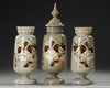 A SET OF HAND PAINTED, ENAMELLED  OPALINE VASES, 19TH CENTURY