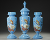 A LARGE SET OF HAND PAINTED AND ENAMELLED  OPALINE VASES, LATE 19TH CENTURY