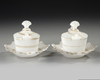 A PAIR OF FRENCH OPALINE BONBONNIERES, EARLY 19TH CENTURY