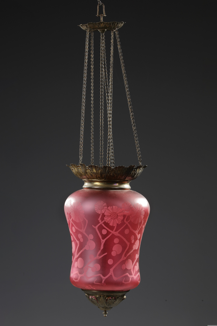 A LANTERN/HANGING LAMP OF FROSTED GLASS, EARLY 19TH CENTURY