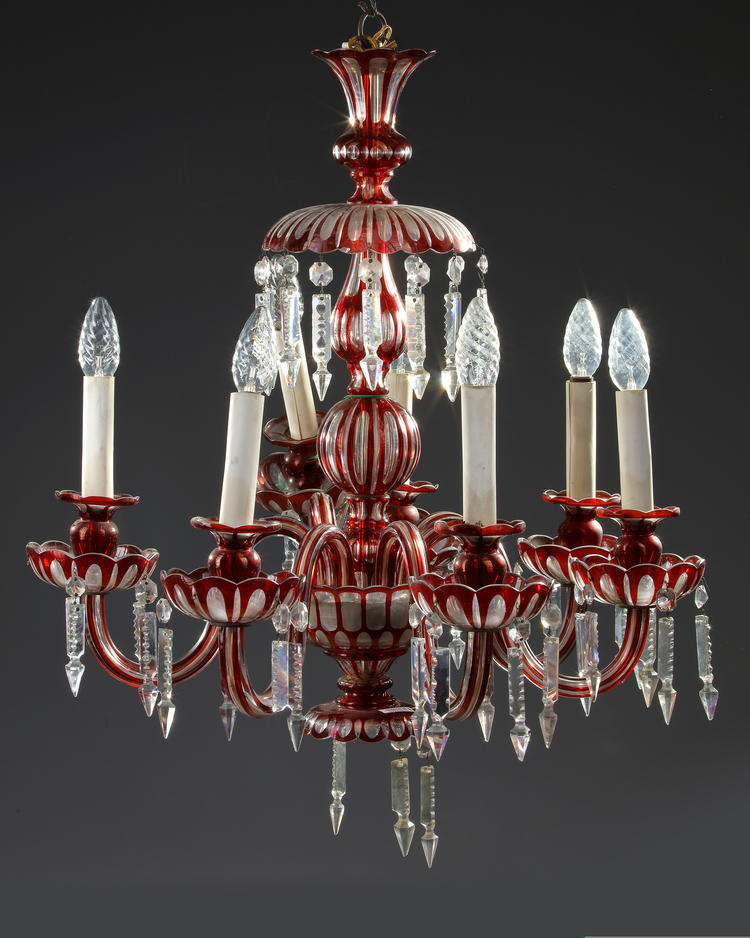 A BOHEMIAN SEVEN ARMED CHANDELIER MADE FOR THE MIDDLE EAST AND ISLAMIC MARKET, 19TH CENTURY