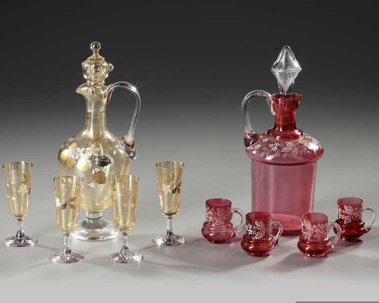 TWO BOHEMIAN LIQUOR SETS ATTRIBUTED TO MOSER, CIRCA 1880-1900
