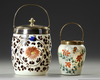 TWO FRENCH OPALINE BISCUIT JARS, LATE 19TH CENTURY