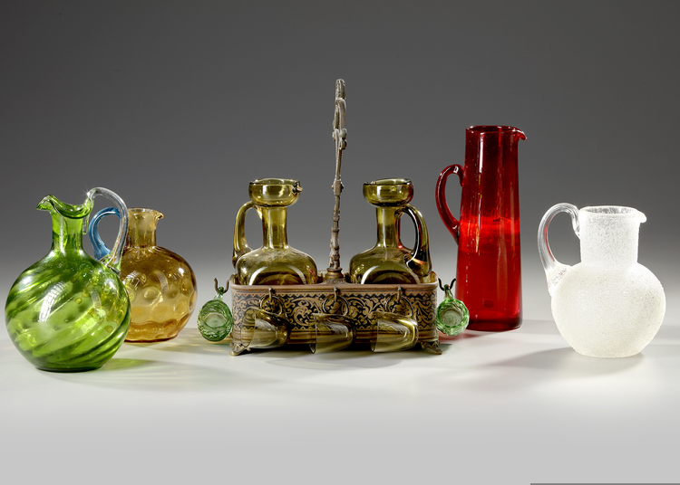 A SET OF DIVERSE GLASS CARAFES AND GLASSES, FRANCE AND SWEDEN, CIRCA 1900