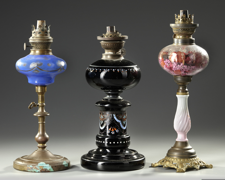 THREE FRENCH OIL LAMPS, CIRCA 1880