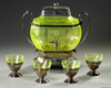 A FRENCH SET OF 4 WINE GLASSES AND A BOWL, URANIUM GLASS, ATTRIBUTED TO BACCARAT, CIRCA 1880