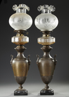 A PAIR OF FRENCH 'ZAMAK' CRYSTAL OILLAMPS, CIRCA 1840