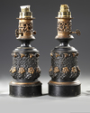 A PAIR OF FRENCH ENAMELLED OPALINE OILLAMPS, CIRCA 1860