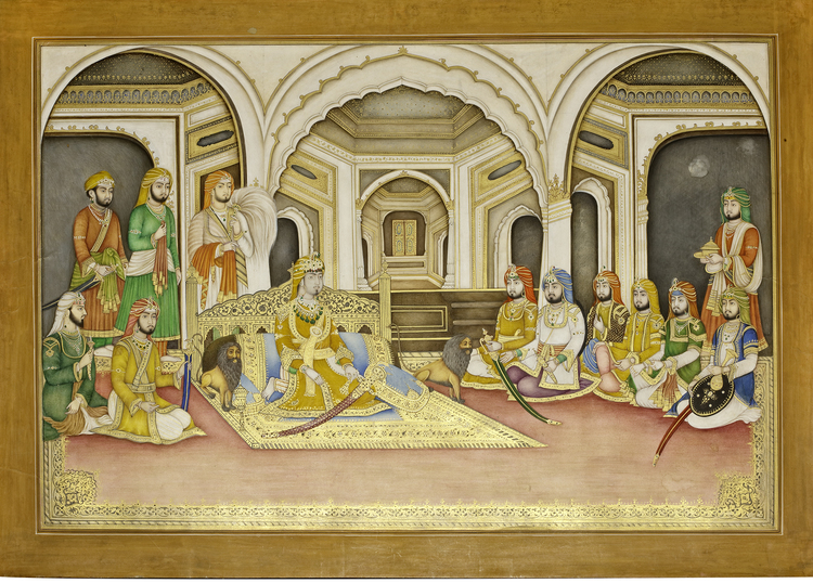 DURBAR OF BHARPUR SINGH, RAJAH OF NABHA (R. 1847-63), ENTHRONED WITH ATTENDANTS AFTER THE UMBALLA DURBAR OF 1860