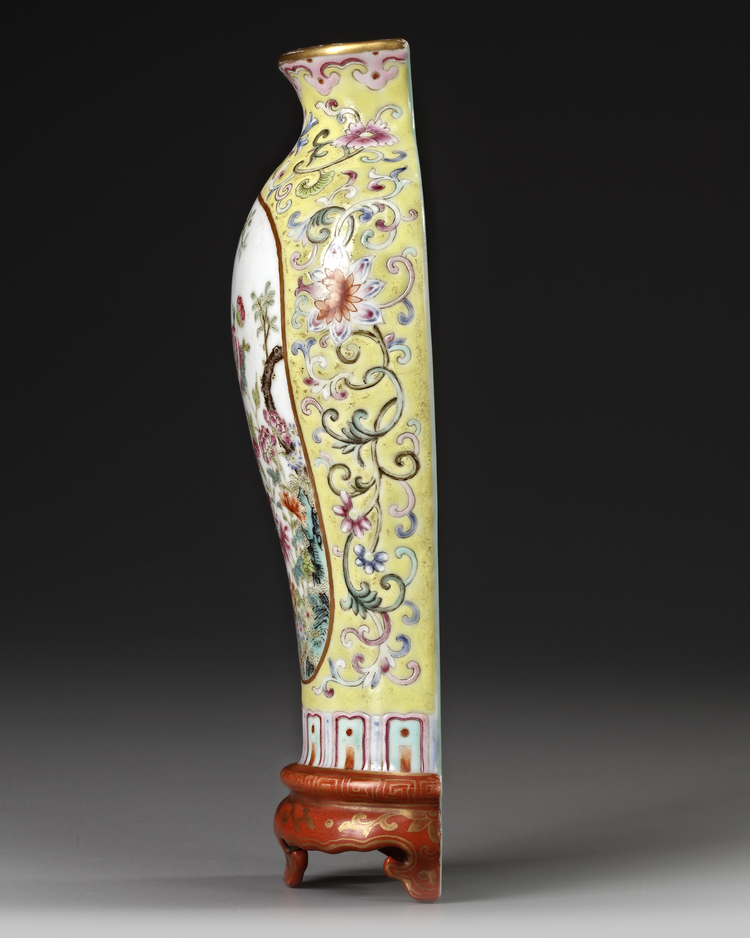 Lot 121 - A CHINESE FAMILLE ROSE YELLOW GROUND VASE