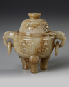 A CHINESE CARVED JADE CENSER AND COVER, QING DYNASTY (1644–1911)