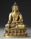 A CHINESE GILT- BRONZE FIGURE OF SHAKYAMUNI BUDDHA,  QING DYNASTY (1644–1911)