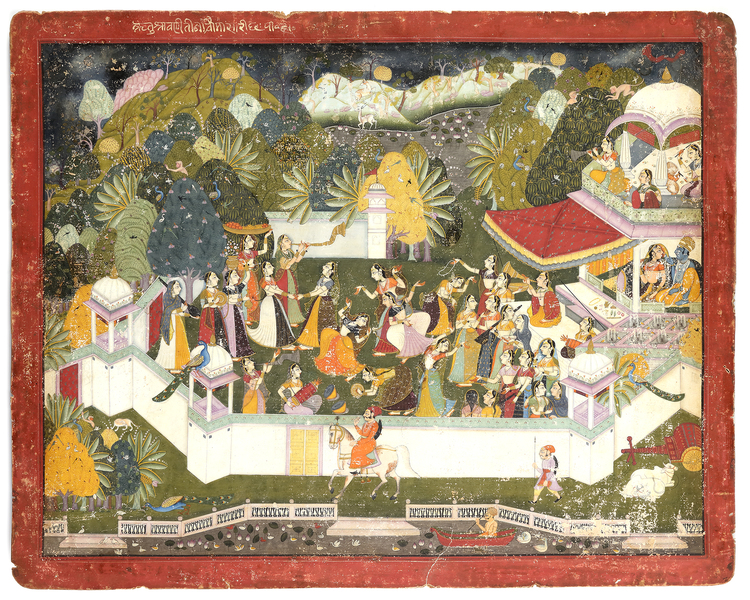 BARAHMASA (TWELVE MONTHS) ILLUSTRATION DEPICTING THE CHARACTER AND SYMBOLISM OF THE LATE SUMMER RAINY (SRAVANA & BHADON) BUNDI, RAJASTHAN, CIRCA 1780