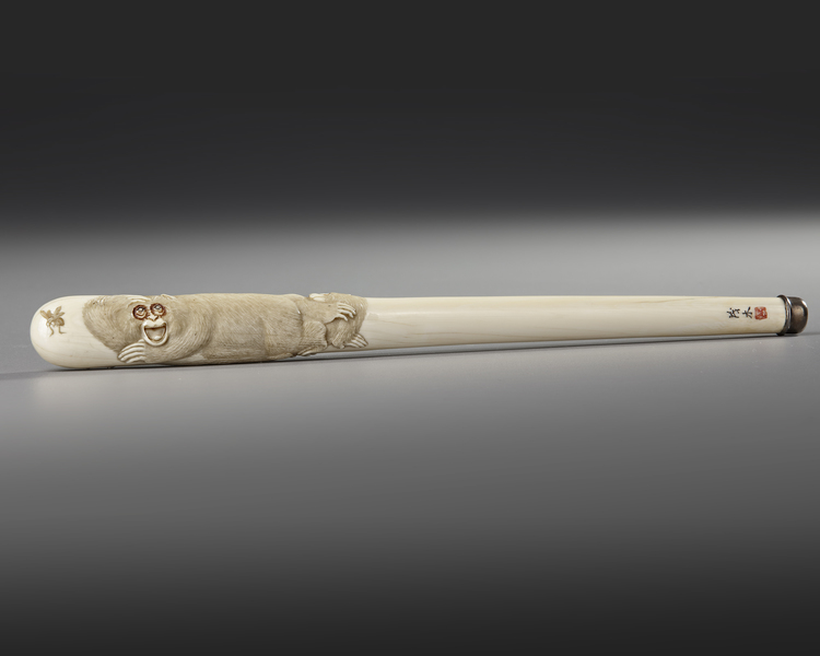 A JAPANESE IVORY PARASOL HANDLE, MEIJI PERIOD