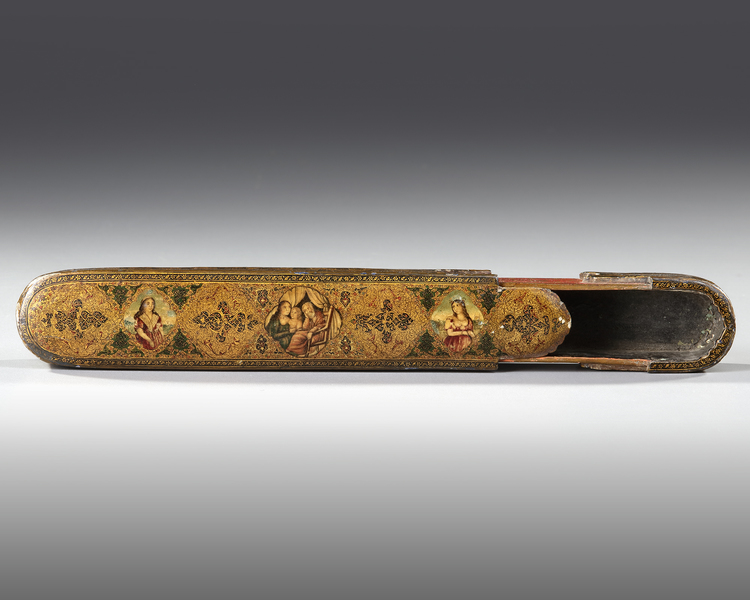 A QAJAR LACQUERED PAPIER-MACHÉ QALAMDAN (PEN BOX), PERSIA, 19TH CENTURY