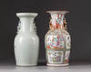 A Chinese cantonese and a blue and white vase