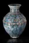 A POST SASSANIAN TURQUOISE GLAZED POTTERY STORAGE JAR, PERSIA, 7TH-8TH CENTURY