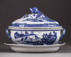 A Chinese blue and white tureen, cover, and stand