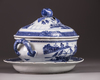 A Chinese blue and white tureen, cover, and stand