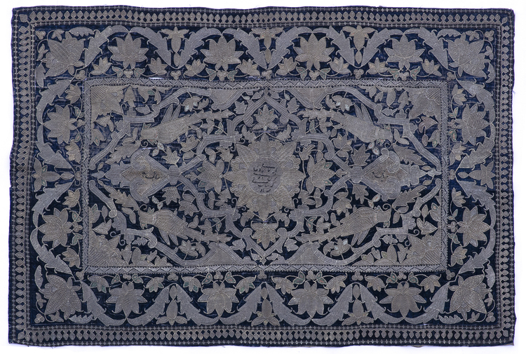 AN OTTOMAN SILVER THREAD EMBROIDERED PANEL, TURKEY, 18TH CENTURY