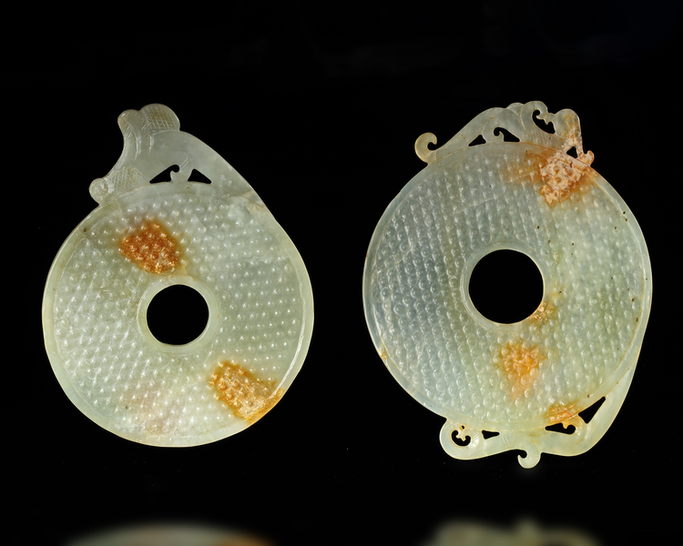 TWO CHINESE JADE BI DISCS, 20TH CENTURY