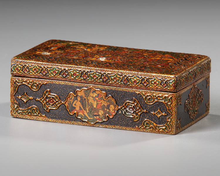 A Qajar Lacquered Wood Jewel Box Persia 19th Century