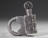 A SILVER INLAID METAL LOCK AND KEY, 20TH CENTURY