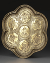 A QAJAR ENGRAVED BRASS TRAY DEPICTING SHAH ABBAS THE GREAT, PERSIA, 19TH CENTURY