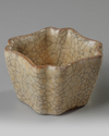 A CHINESE CRACKLE-GLAZED SQUARE-SECTION CUP, QING DYNASTY (1644-1911)