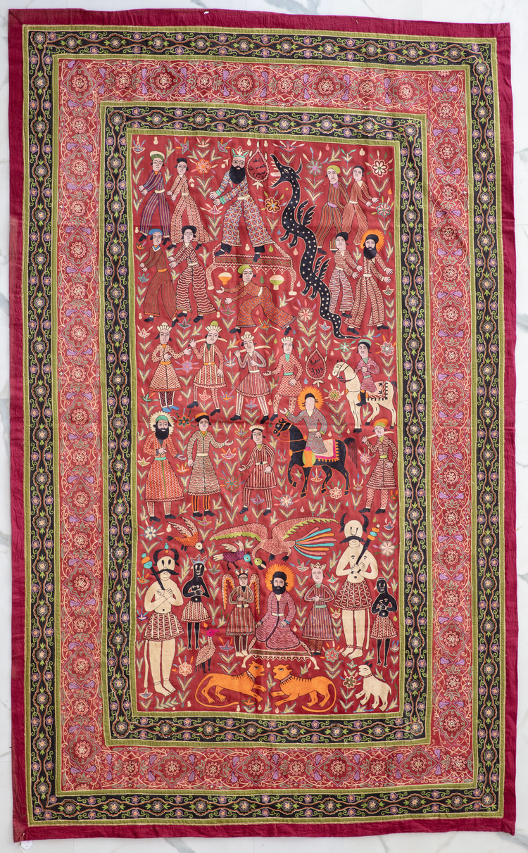 A QAJAR EMBROIDERED RESHT PANEL, PERSIA, 19TH CENTURY