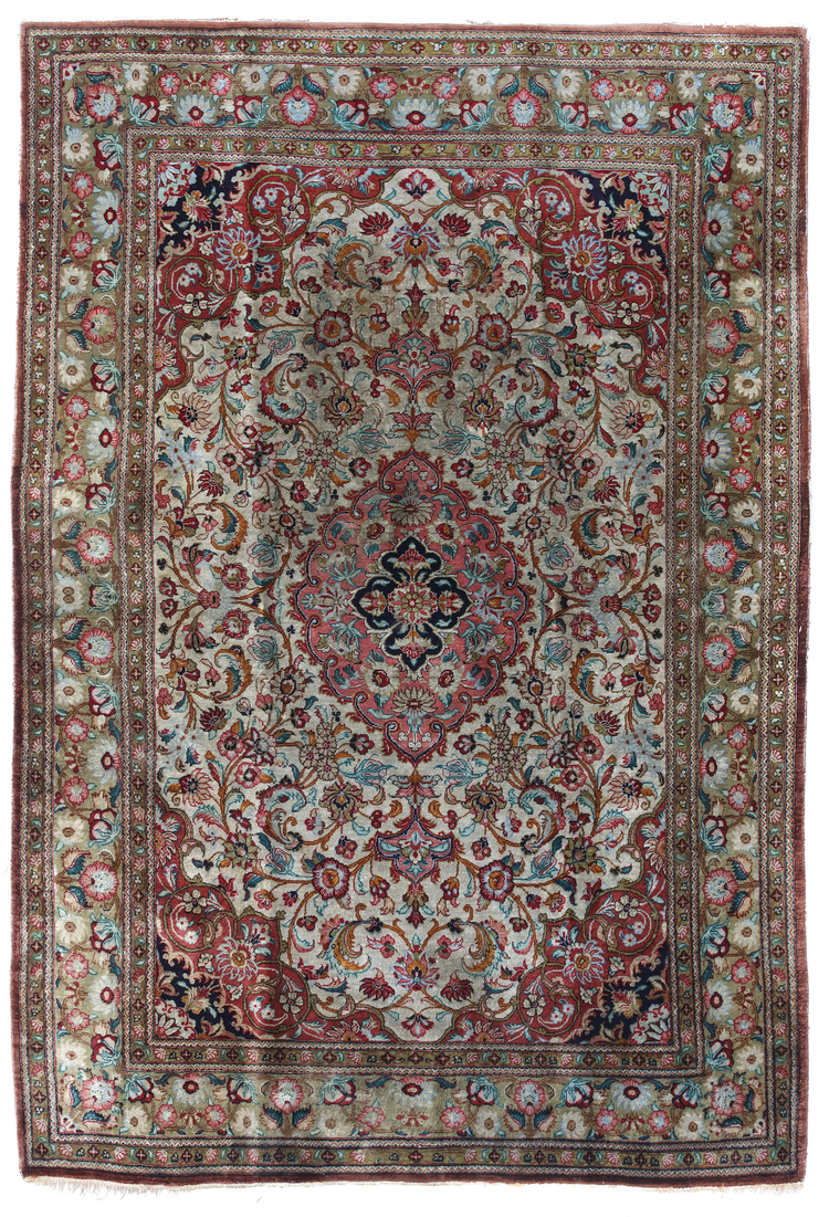 A FINE GHOM PURE SILK RUG, CIRCA 1950