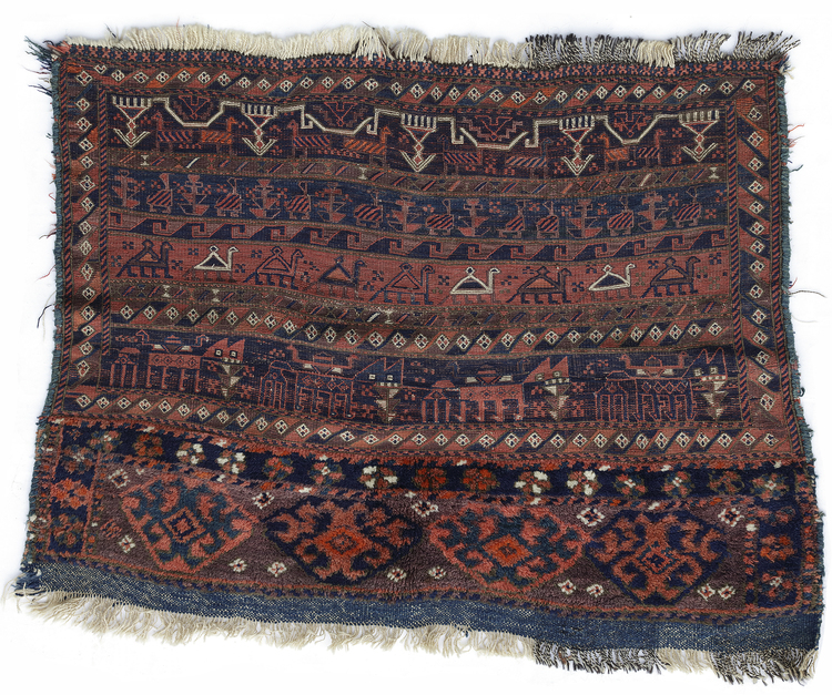 ANTIQUE BELUTSCH RUG WITH ANIMALS, 19TH CENTURY