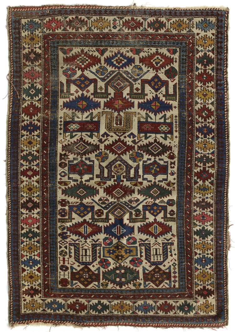 ANTIQUE IVORY GROUND KUBA RUG, 19TH CENTURY