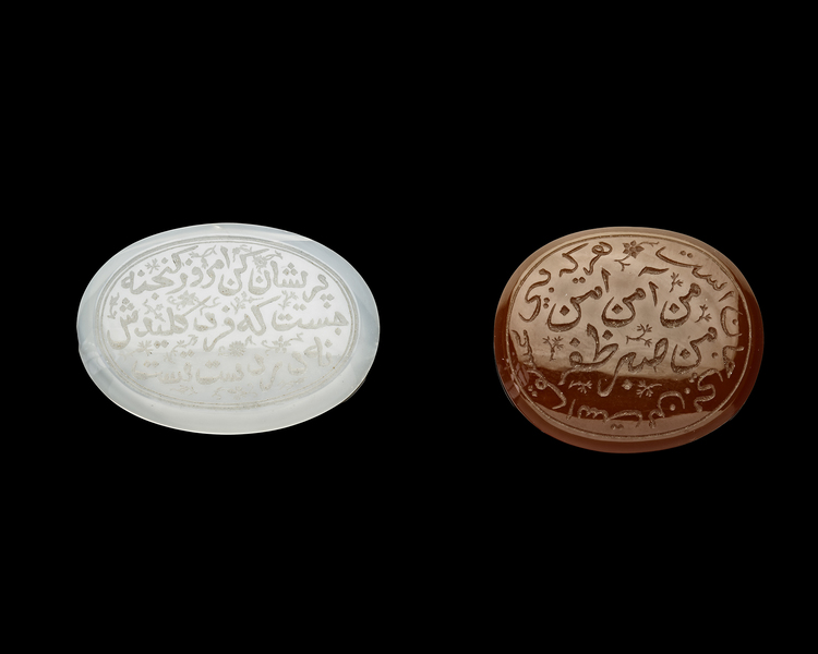 TWO PERSIAN AGATE SEALS, QAJAR PERIOD