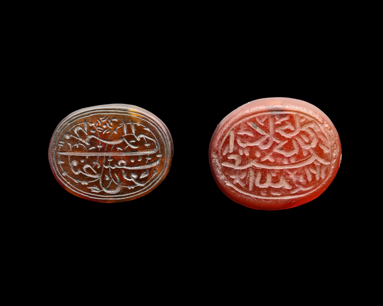 TWO PERSIAN AGATE SEALS, QAJAR PERIOD, 18TH-19TH CENTURY