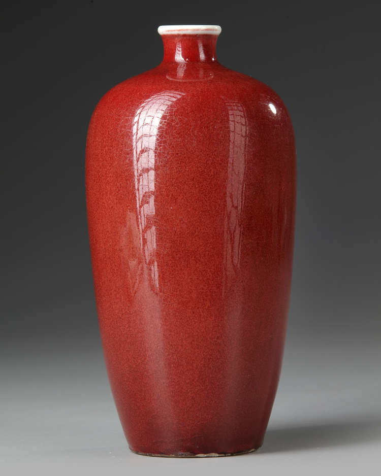 A RASPBERRY-RED GLAZED LANGYAO VASE, QING DYNASTY (1644-1911)