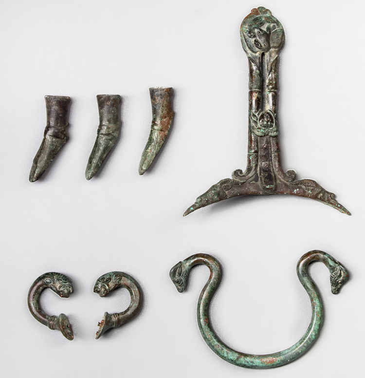 A GROUP OF BRONZE HANDLES, VARIOUS PERIODS, 5TH CENTURY BC - 2ND CENTURY AD