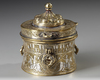 A PERSIAN SILVER AND COPPER INLAID BRONZE INKWELL, KHURASSAN STYLE, 19TH-20TH CENTURY