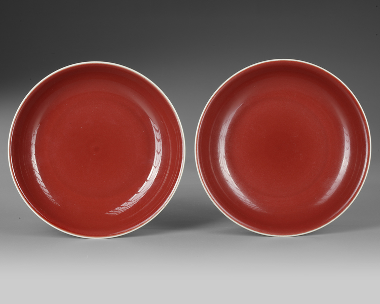 A PAIR OF CHINESE COPPER-RED-GLAZED DISH, 19TH-20TH CENTURY