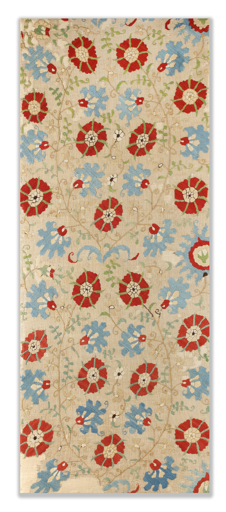A SILK ON LINEN MIRROR COVER, OTTOMAN, 17TH CENTURY