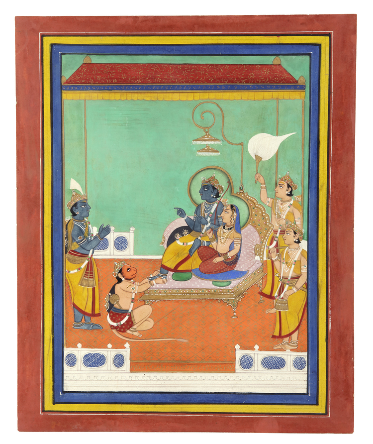 RAMA AND SITA WORSHIPPED BY HANUMAN MEWAR, RAJASTHAN, 19TH CENTURY
